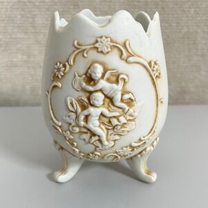 Vintage RARE Lefton‎ Egg Vase Porcelain Bisque 3 Footed Cherubs